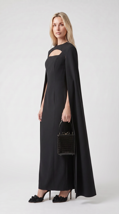 Ama - Minimalist Spliced Shawl Gown Black
