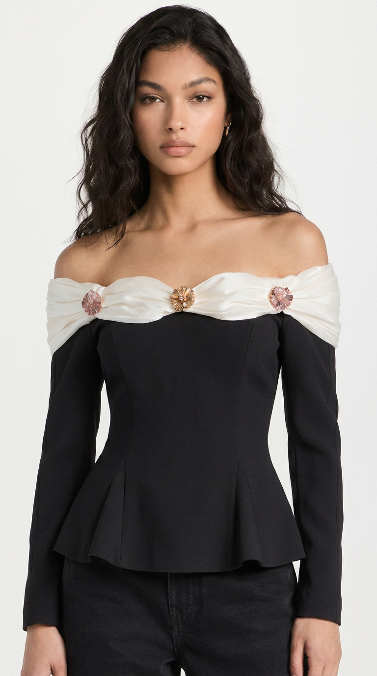 Arana - Sexy Slash Neck Crop Top Black