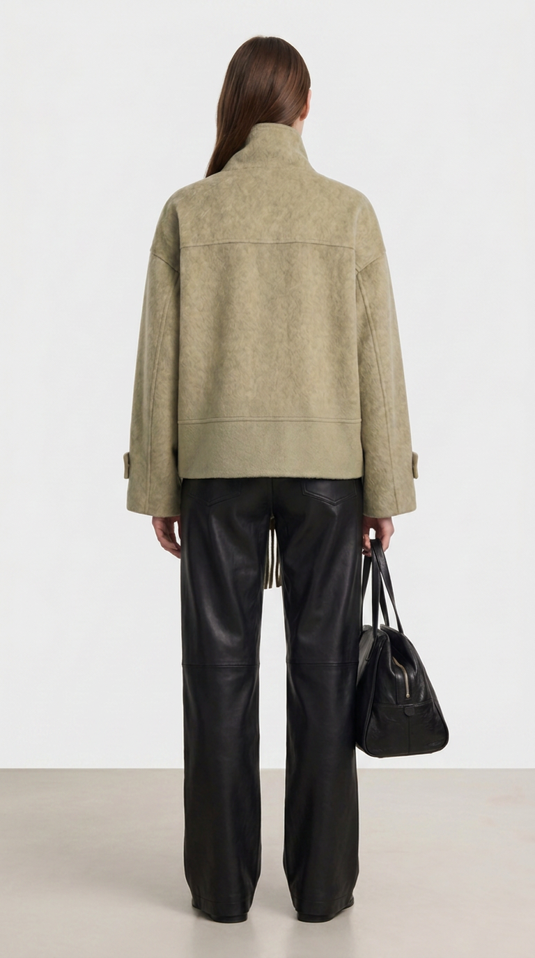 Chantrel - Natural Wool Jacket with Scarf Collar and Sculpted V-Neck