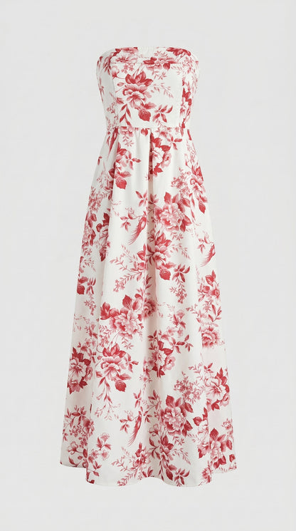Marta - Strapless Toile de Jouy Midi Dress