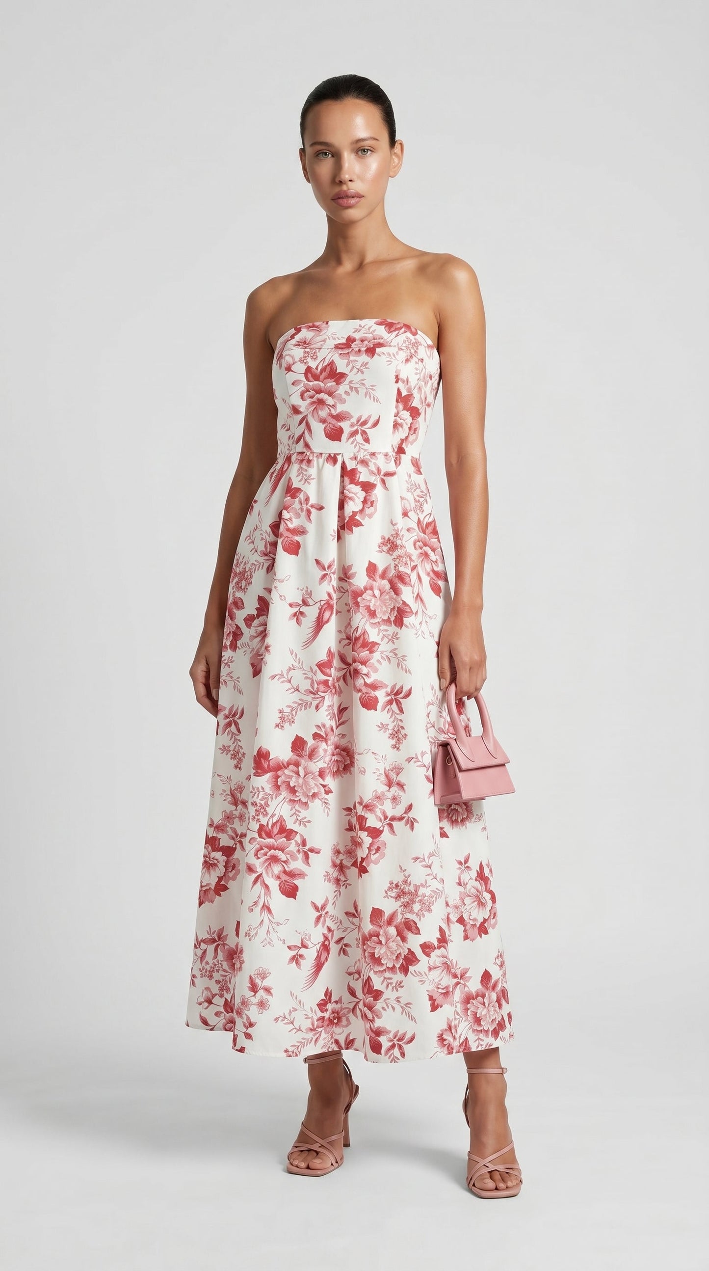 Marta - Strapless Toile de Jouy Midi Dress