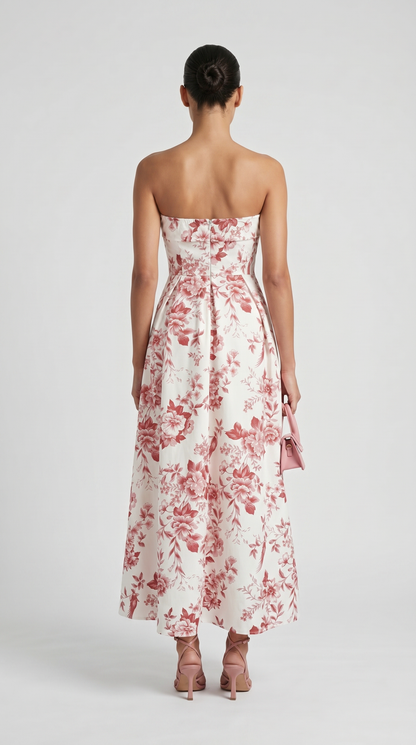 Marta - Strapless Toile de Jouy Midi Dress