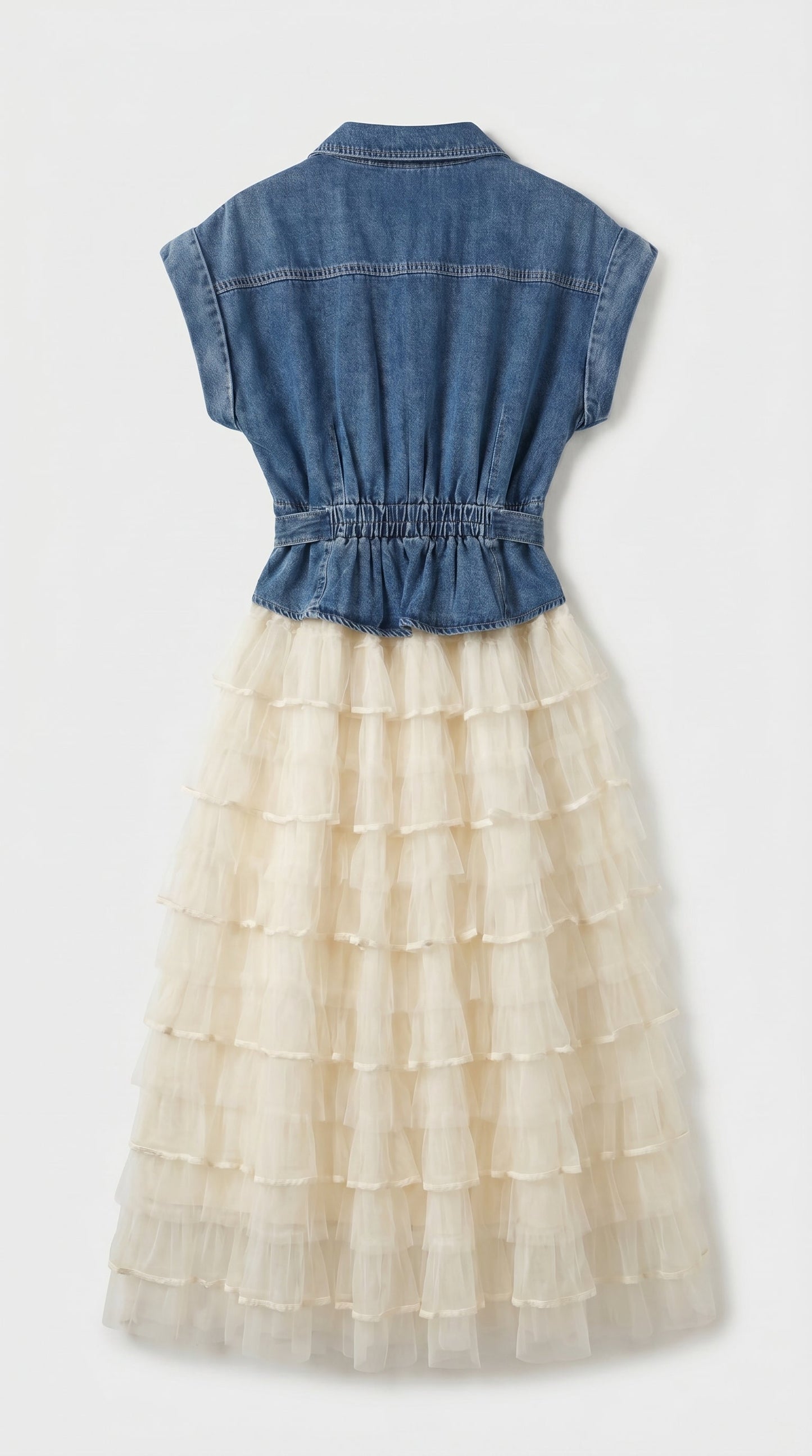 Eni - Spliced Denim & Tiered Tulle Midi