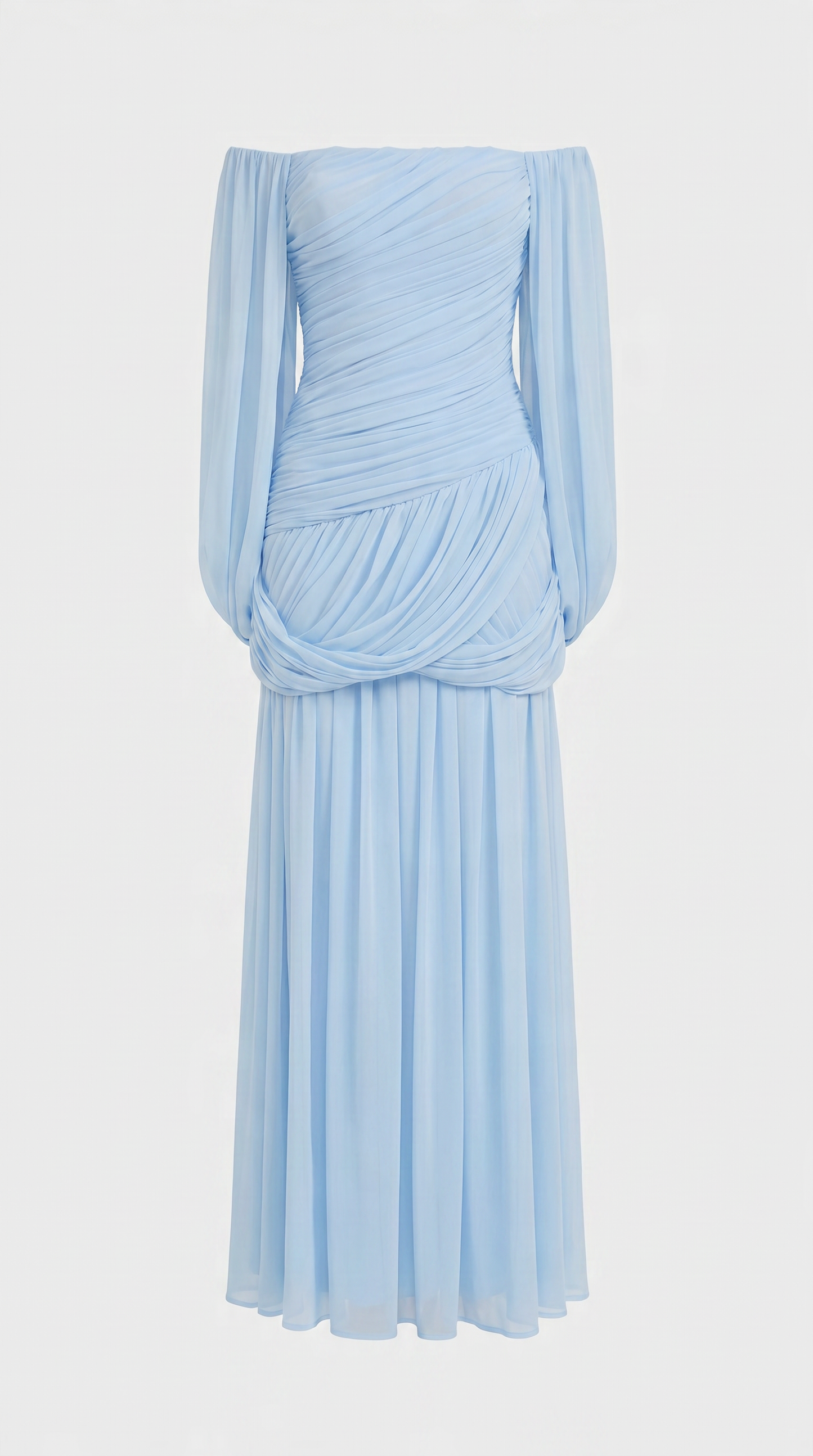 Aero - Off-the-Shoulder Draped Cape Maxi Gown Blue