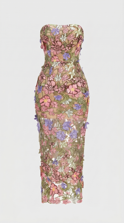 Zest - Strapless Embroidered Floral Midi Dress