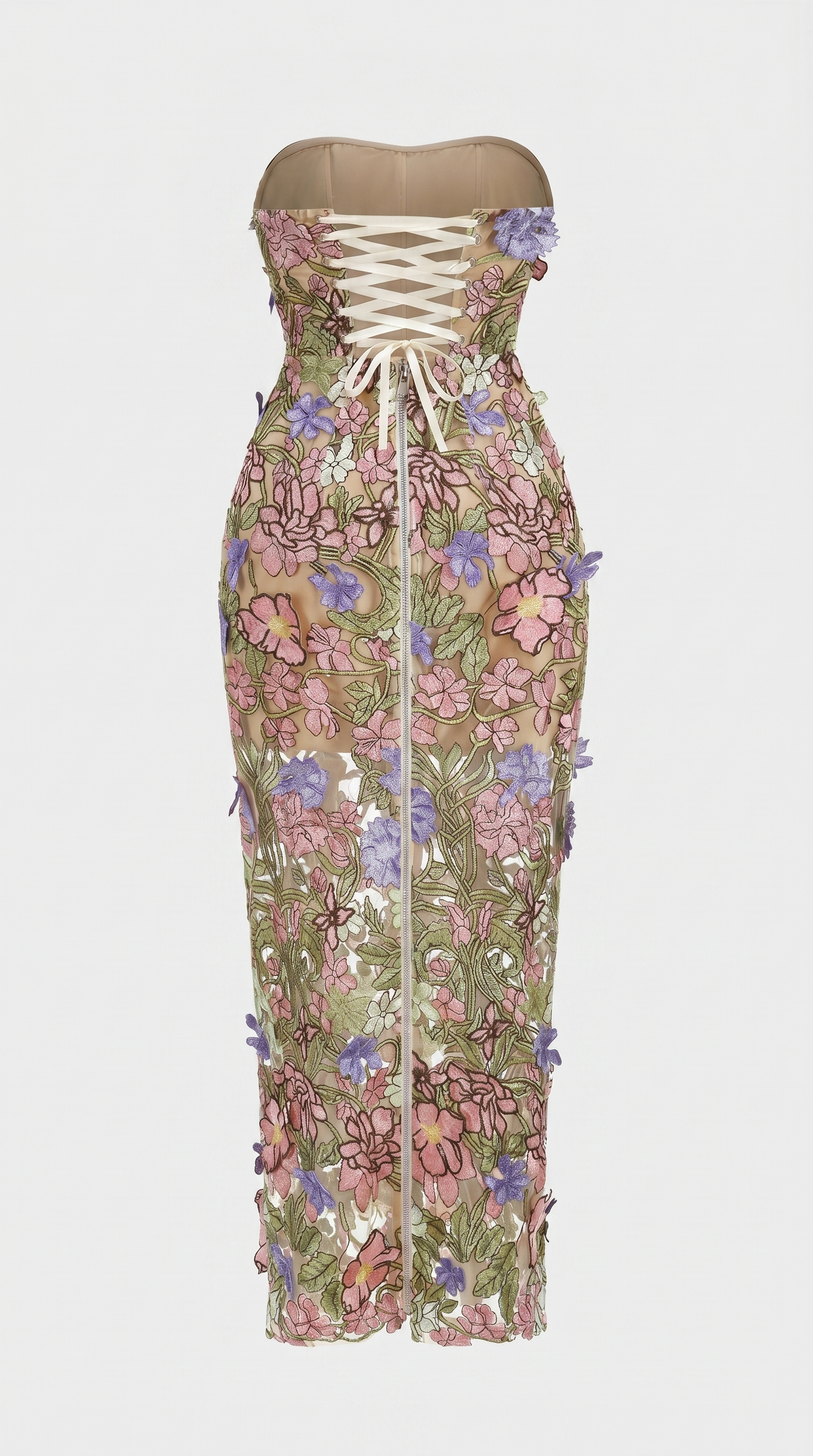 Zest - Strapless Embroidered Floral Midi Dress