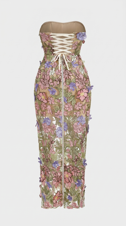 Zest - Strapless Embroidered Floral Midi Dress