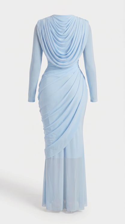 Cala - Draped Cowl-Neck Long-Sleeve Maxi Gown