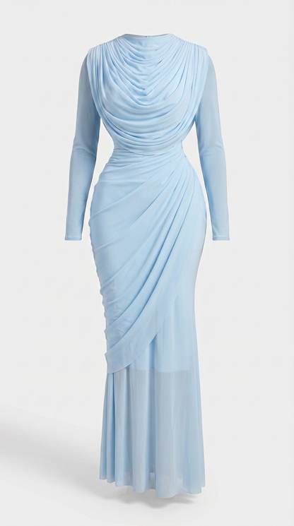 Cala - Draped Cowl-Neck Long-Sleeve Maxi Gown