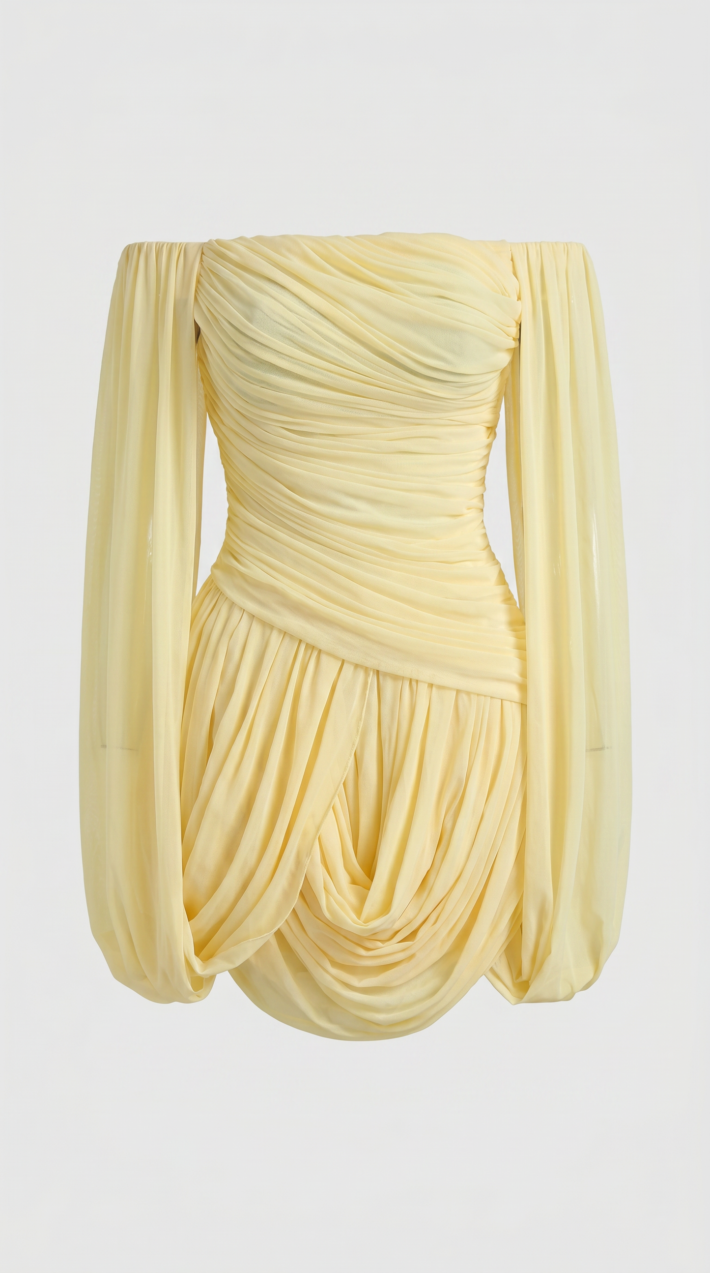 Nala - Off-the-Shoulder Draped Cape Mini Dress Yellow