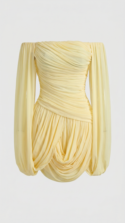 Nala - Off-the-Shoulder Draped Cape Mini Dress Yellow