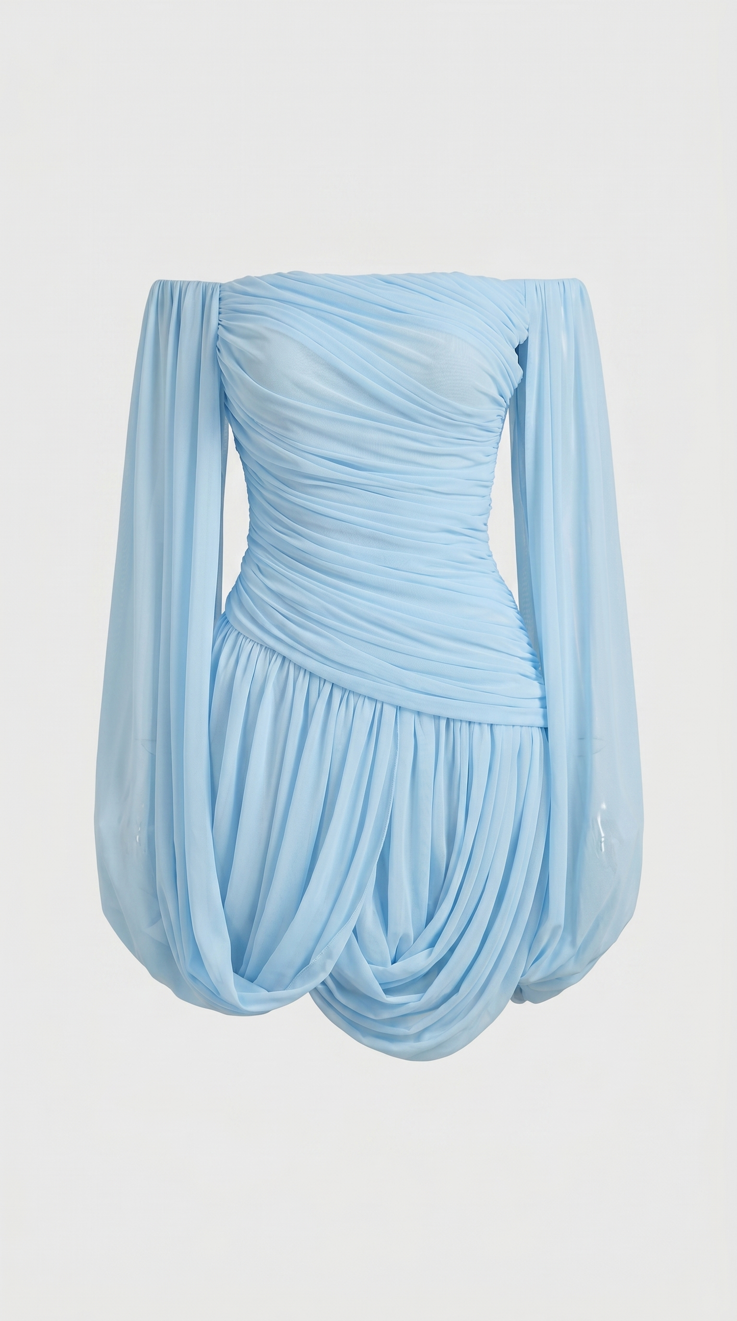 Nala - Off-the-Shoulder Draped Cape Mini Dress Blue