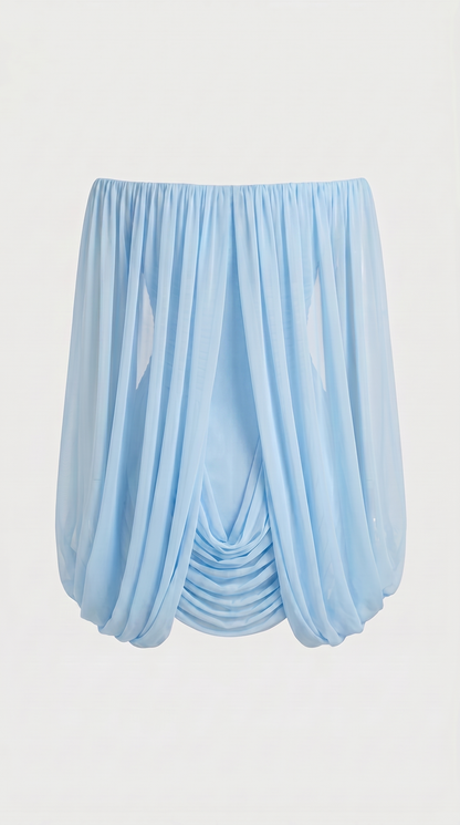 Nala - Off-the-Shoulder Draped Cape Mini Dress Blue