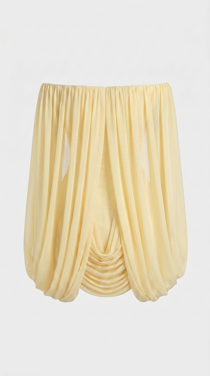 Nala - Off-the-Shoulder Draped Cape Mini Dress Yellow