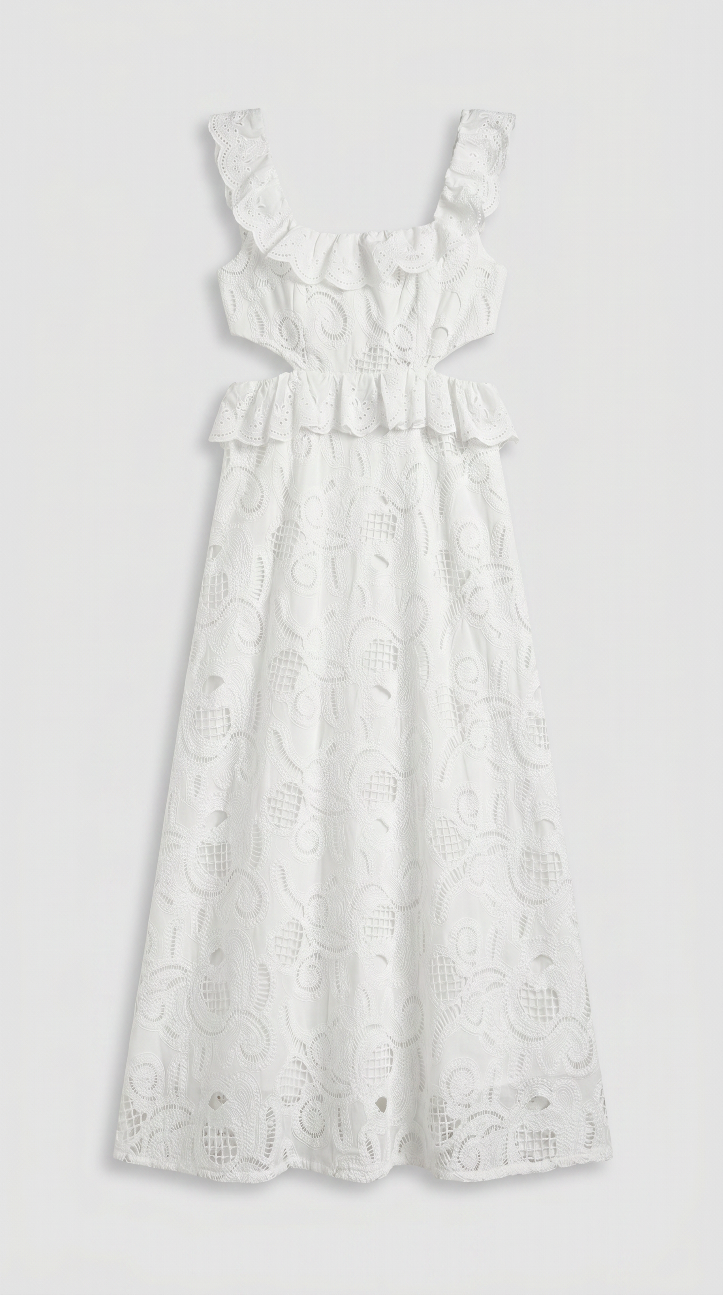Venta - Ruffled Eyelet Cutout Midi Dress White