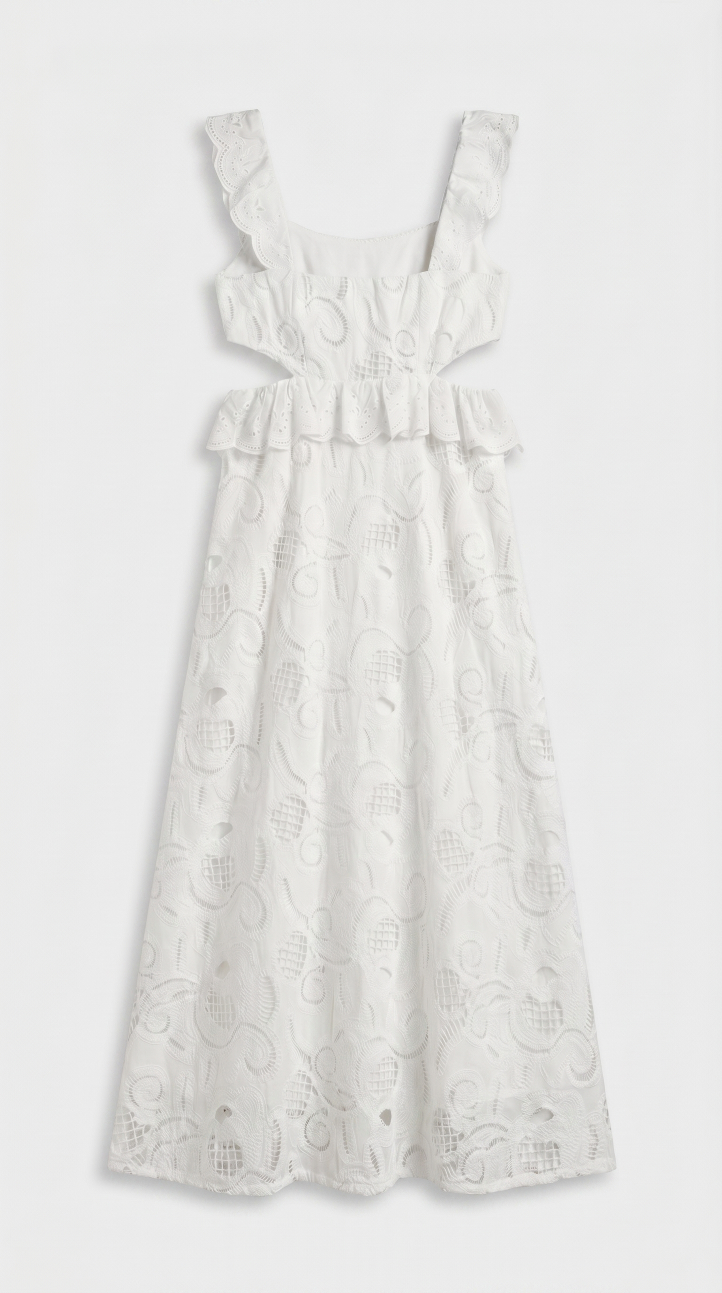 Venta - Ruffled Eyelet Cutout Midi Dress White