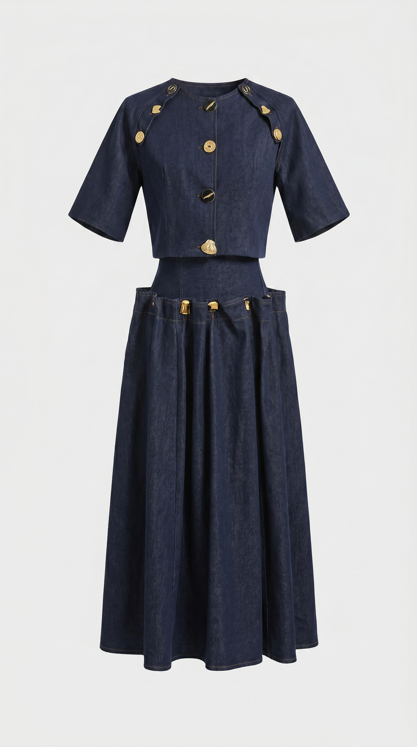 Siro - Sculptural Two-Piece Illusion Denim Midi Dress