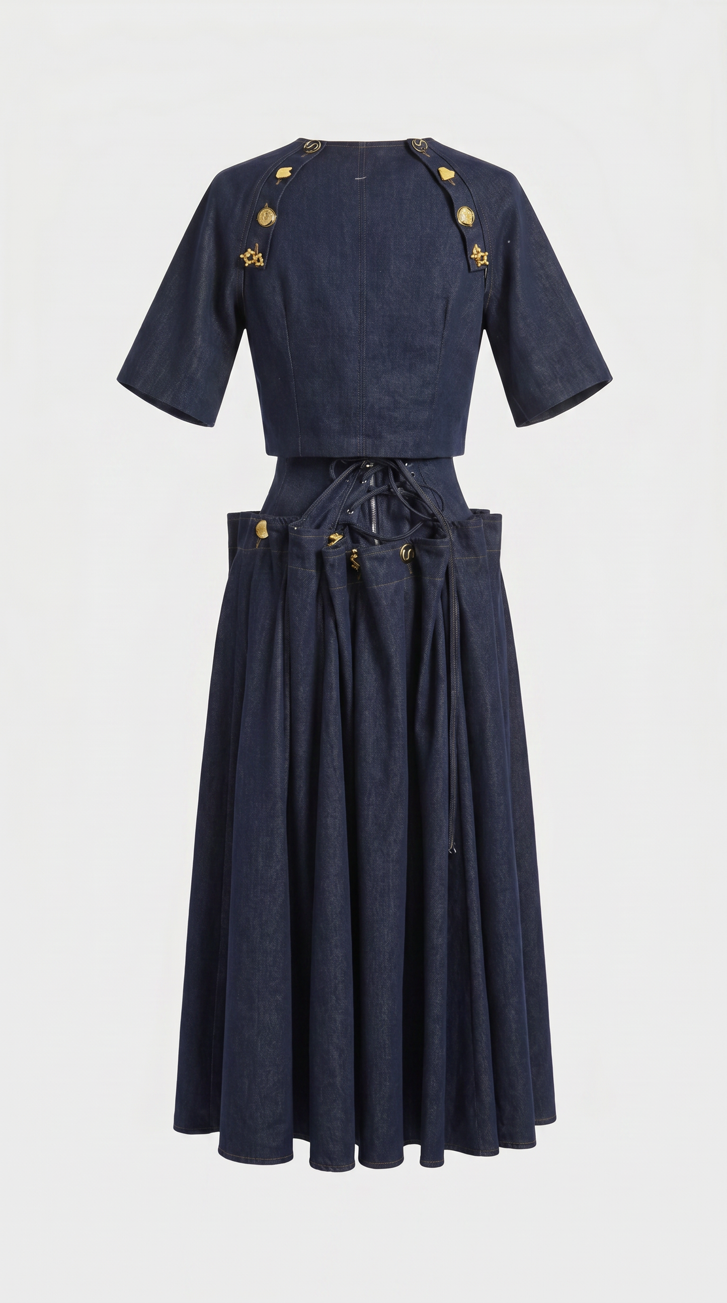 Siro - Sculptural Two-Piece Illusion Denim Midi Dress