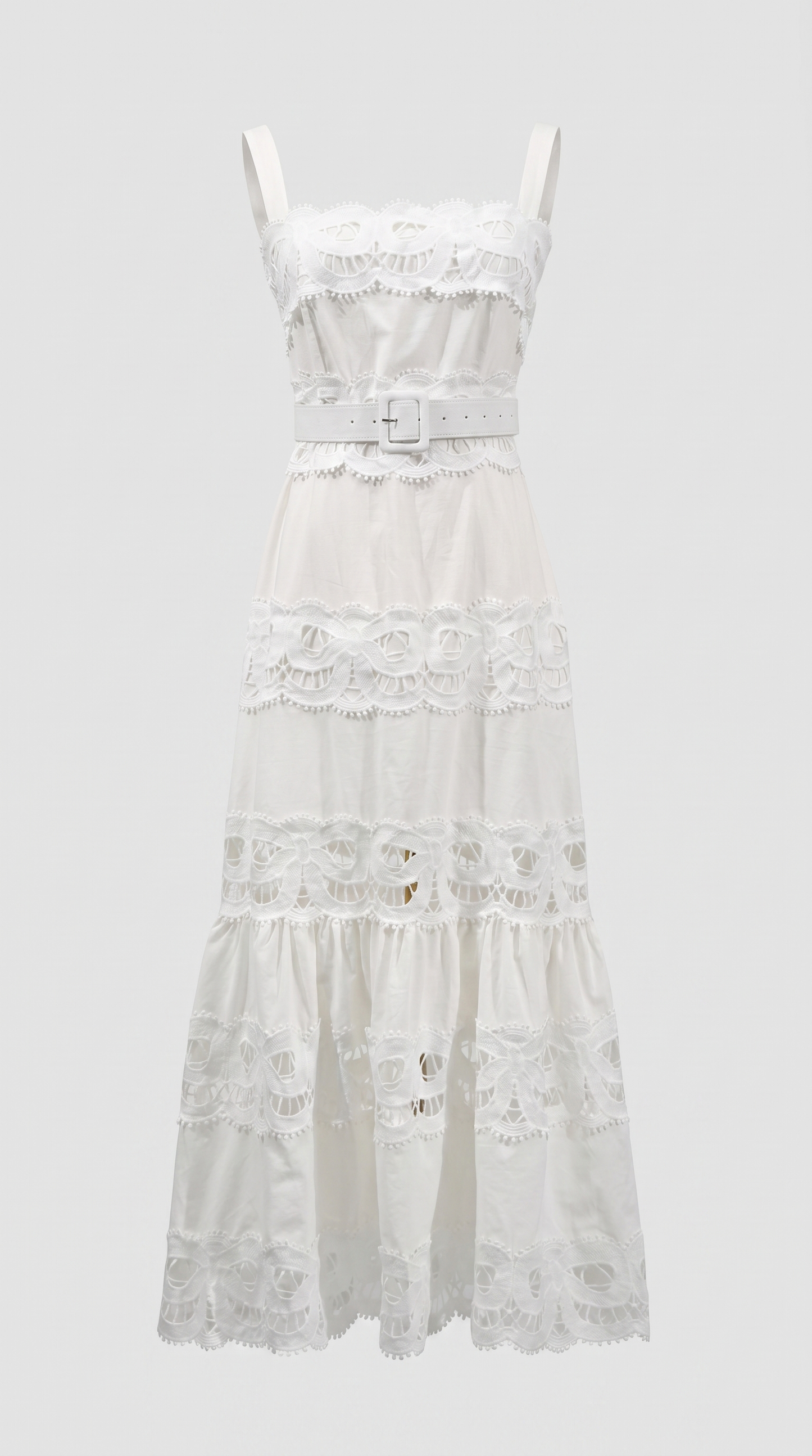 Seda - Belted Eyelet Lace Maxi Dress White