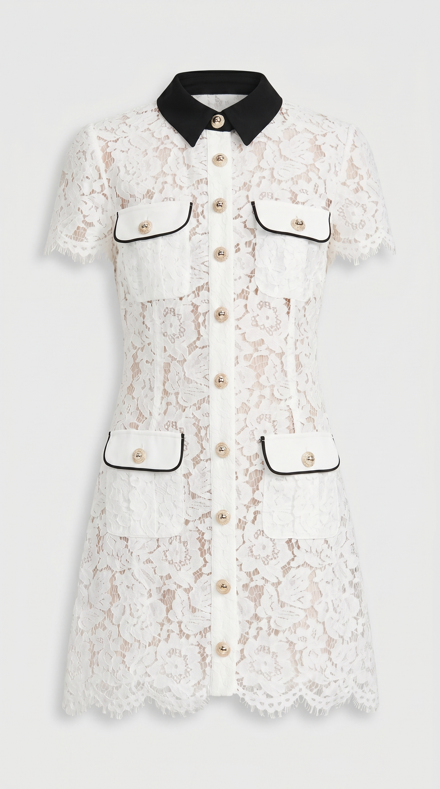 Pura - Contrast-Trim Floral Lace Mini Dress