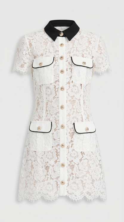 Pura - Contrast-Trim Floral Lace Mini Dress