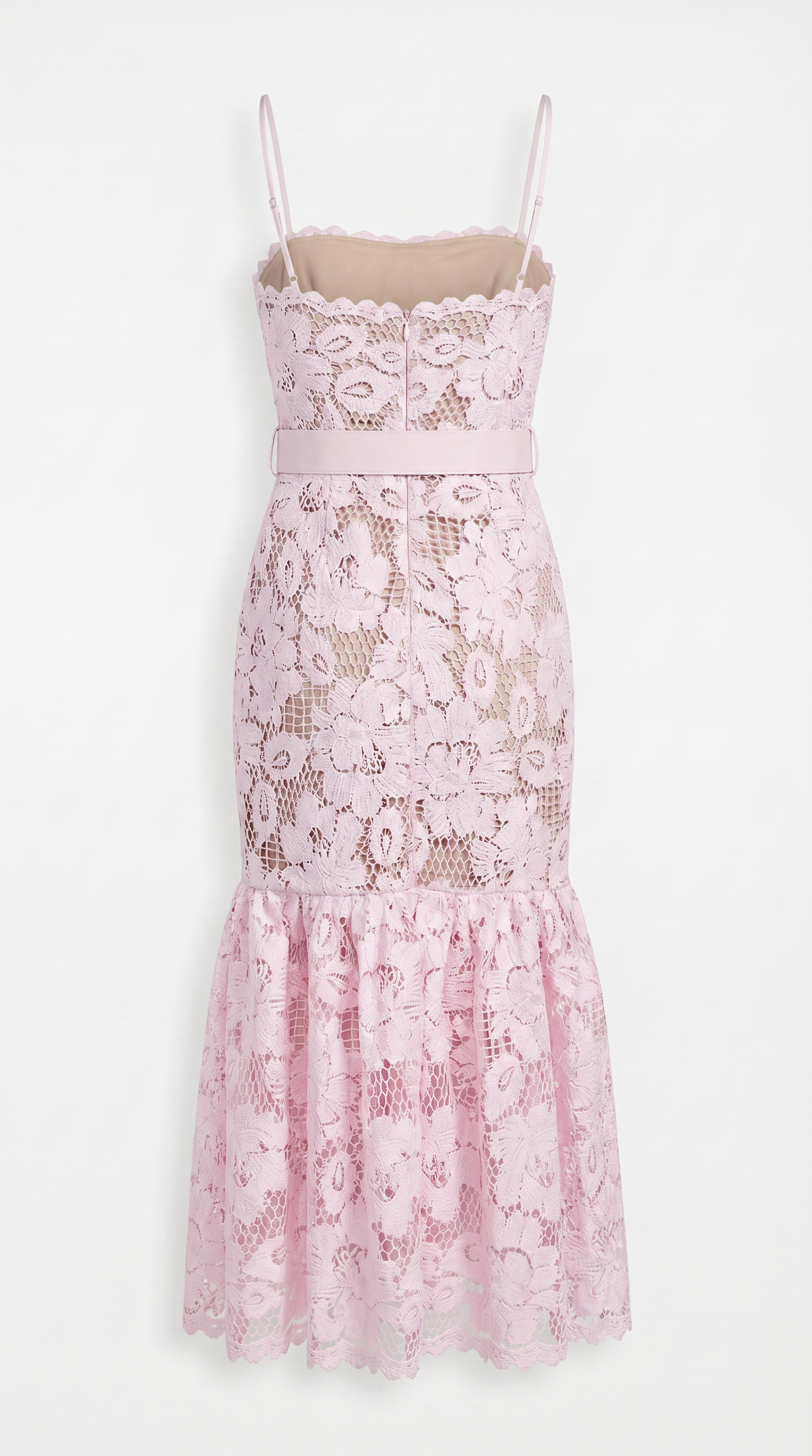 Zefi - Belted Guipure Lace Flared Midi Dress