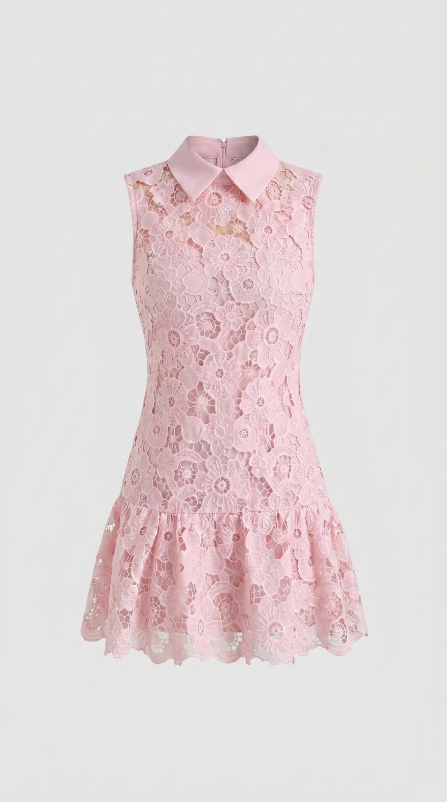 Mina - Collared Lace Drop-Waist Mini Dress