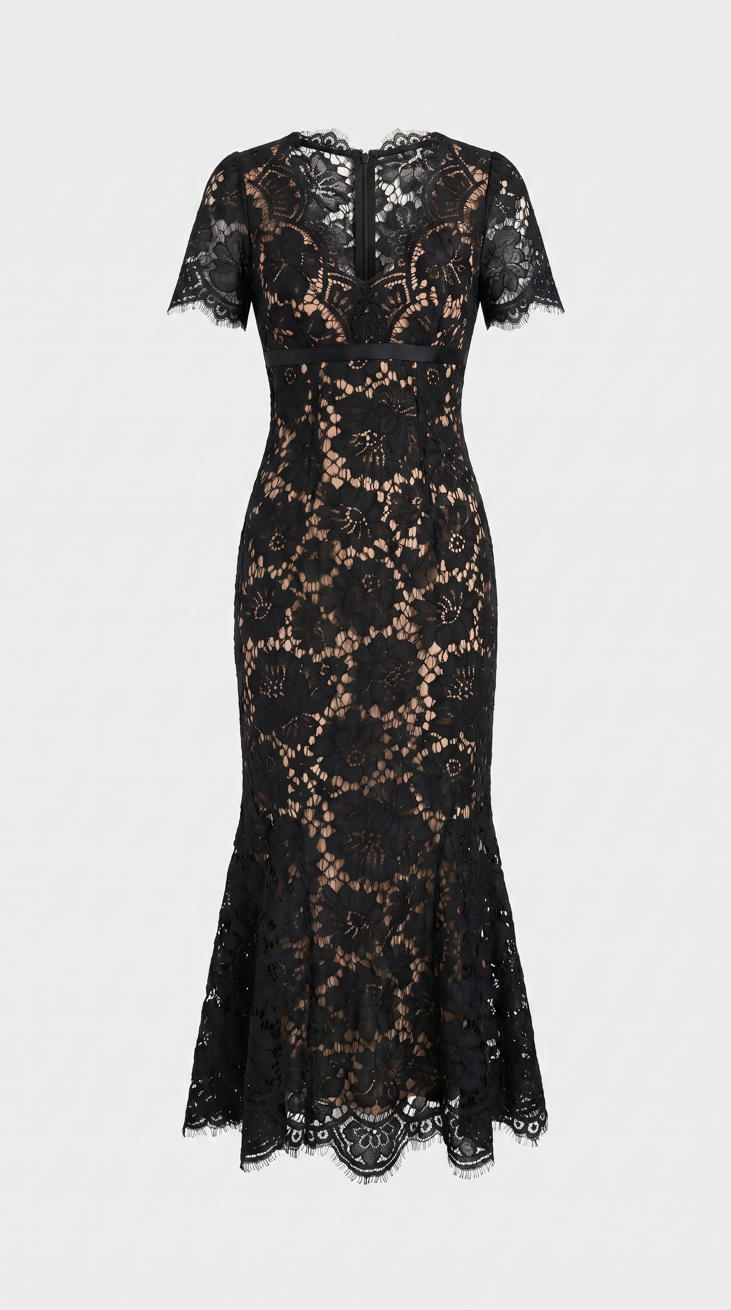 Rhea - Eyelash Lace Trumpet Midi Dress