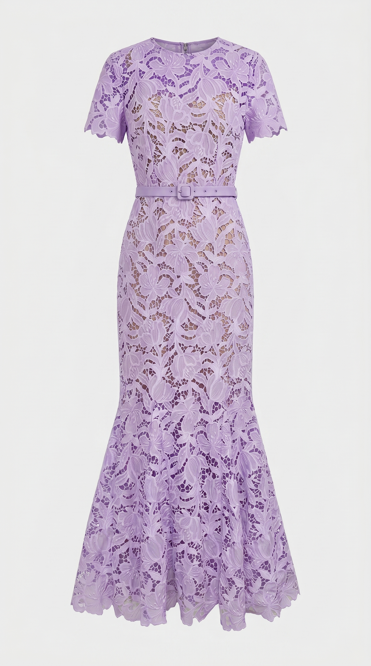 Zoya - Belted Floral Lace Trumpet Gown