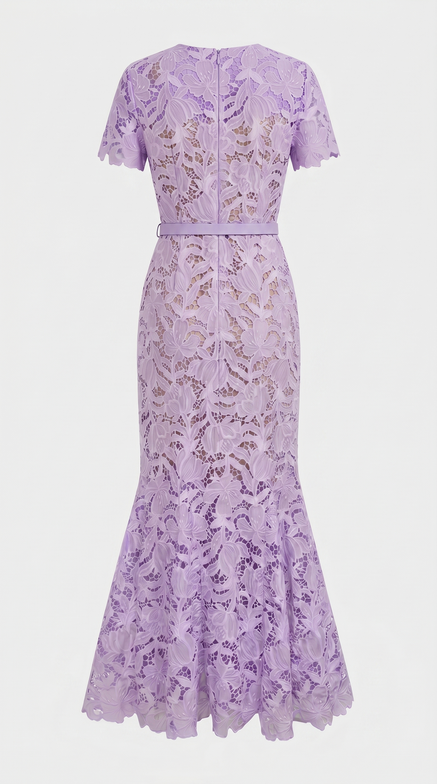 Zoya - Belted Floral Lace Trumpet Gown