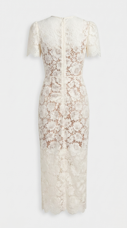 Gaya - Crystal Bow Floral Lace Midi Dress