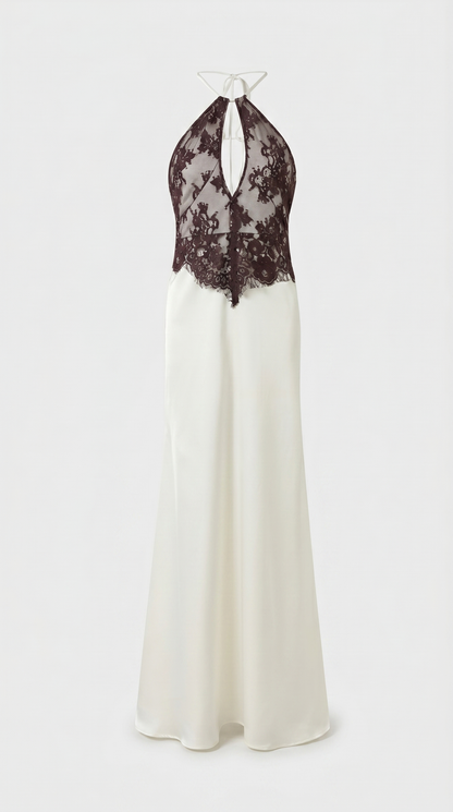 Suno - Halter Lace and Satin Slip Gown