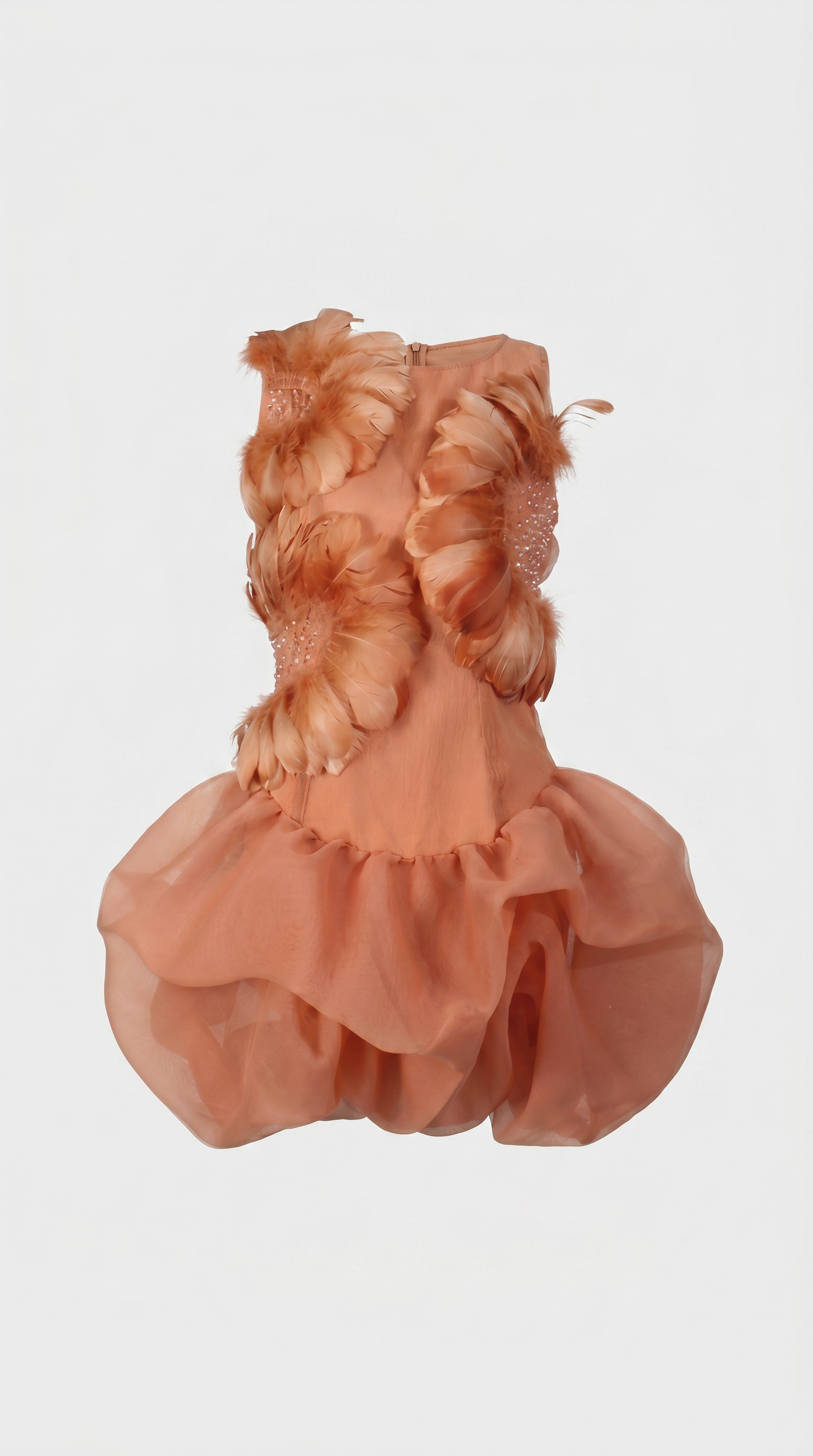 Maya - Feather-Embellished Organza Bubble Mini Dress