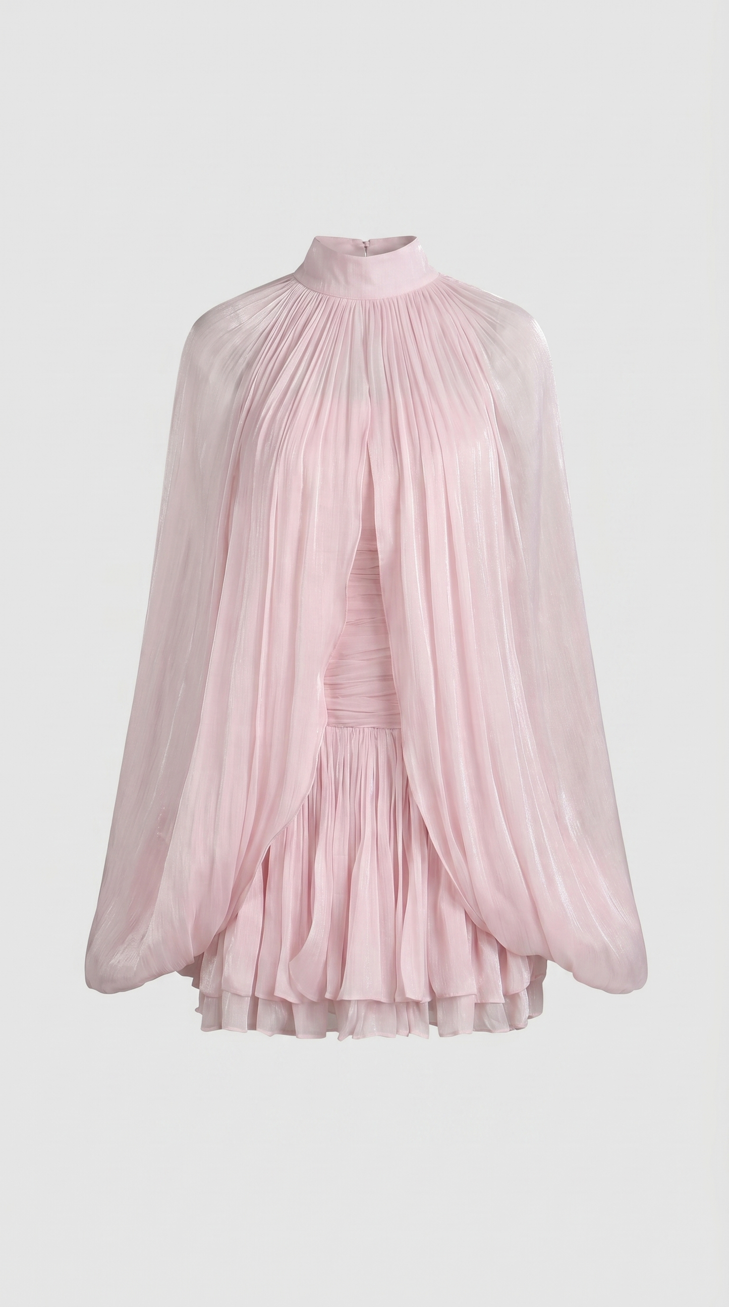 Lido - Pleated Cape-Overlay Silk Mini Dress