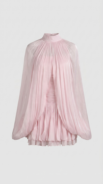 Lido - Pleated Cape-Overlay Silk Mini Dress