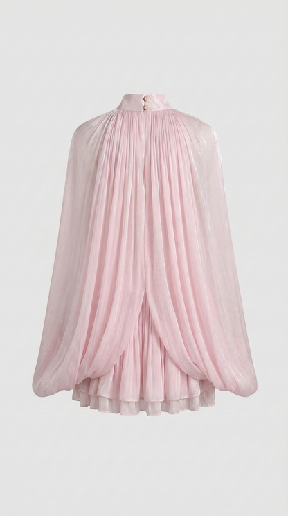 Lido - Pleated Cape-Overlay Silk Mini Dress