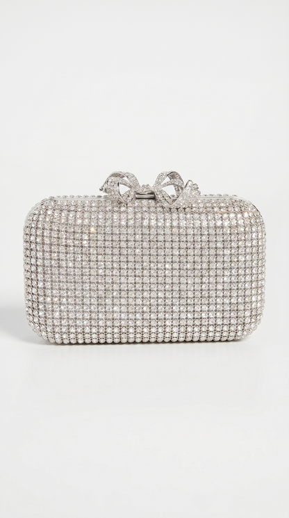 Thal - Crystal-Encrusted Bow Minaudière Clutch Sliver