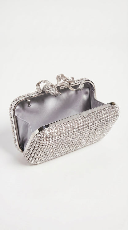Thal - Crystal-Encrusted Bow Minaudière Clutch Sliver