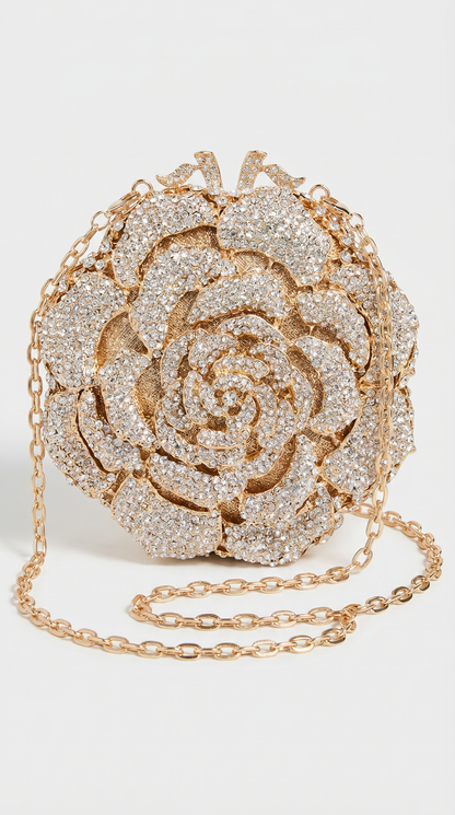 Luce - 3D Crystal Rosette Hard-Case Minaudière Clutch