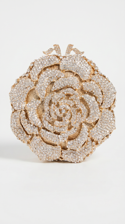 Luce - 3D Crystal Rosette Hard-Case Minaudière Clutch