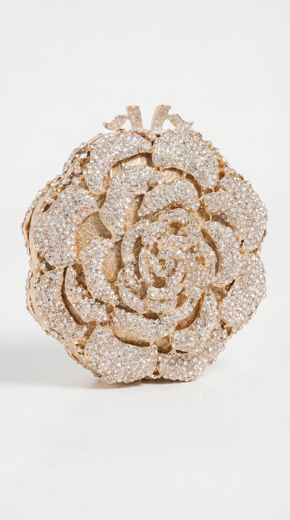 Luce - 3D Crystal Rosette Hard-Case Minaudière Clutch