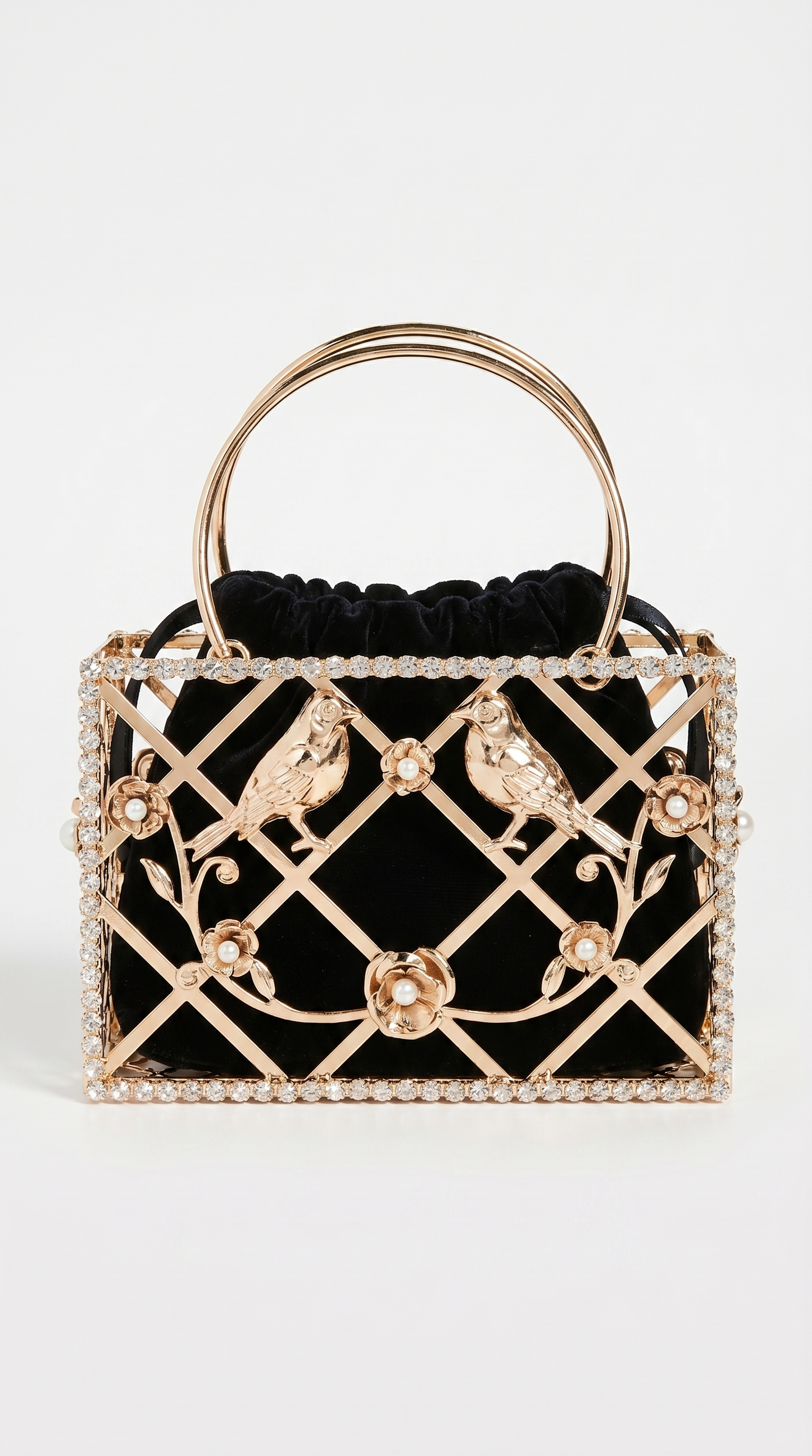 Faro - Crystal Cage Bird Handle Bag Black