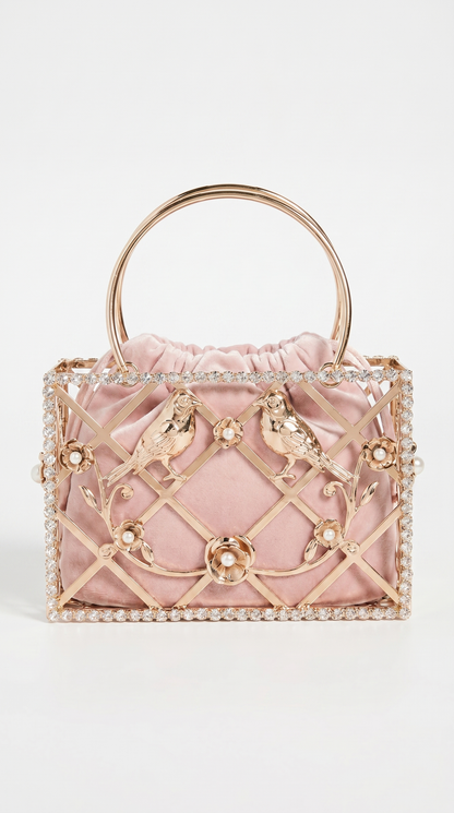 Faro - Crystal Cage Bird Handle Bag Pink