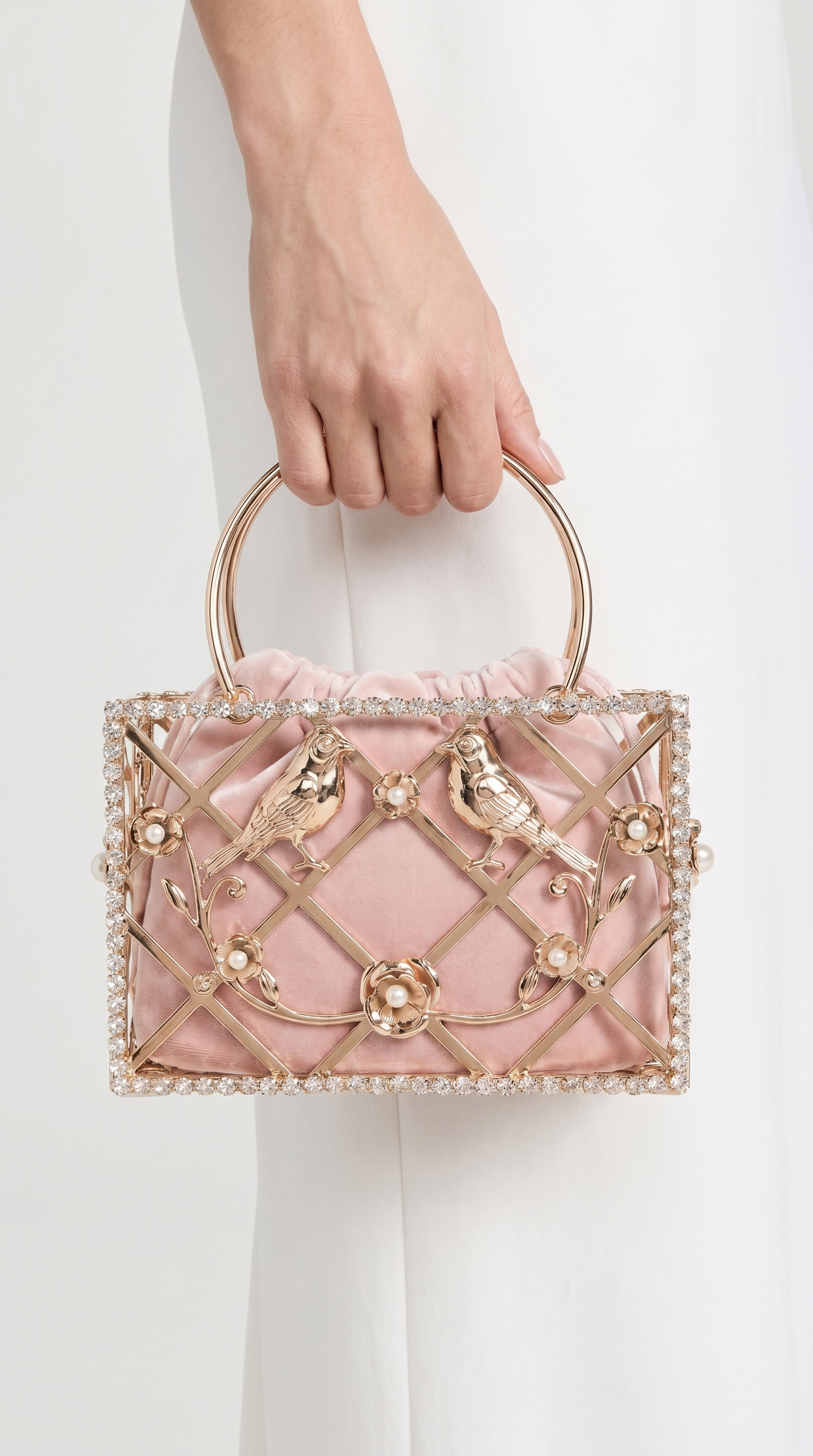 Faro - Crystal Cage Bird Handle Bag Pink