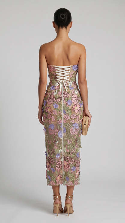 Zest - Strapless Embroidered Floral Midi Dress