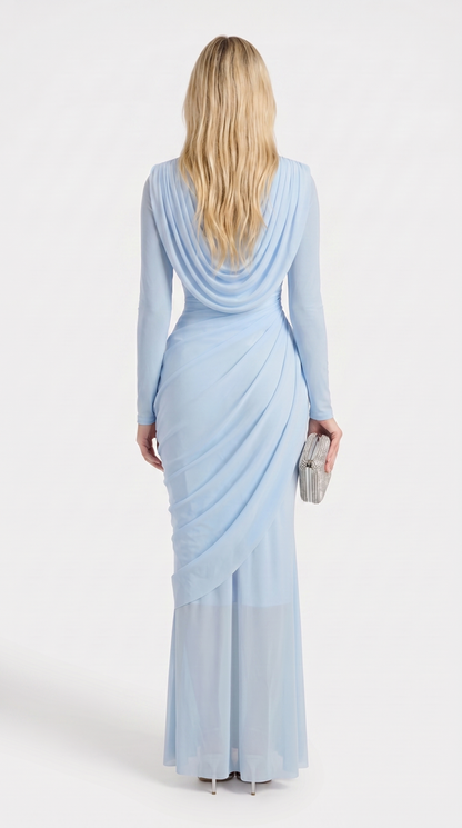 Cala - Draped Cowl-Neck Long-Sleeve Maxi Gown