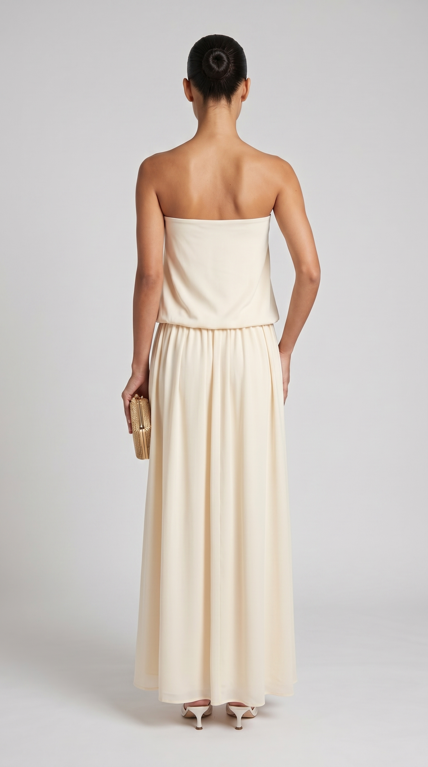 Mora - Strapless Draped Rosette Maxi Gown