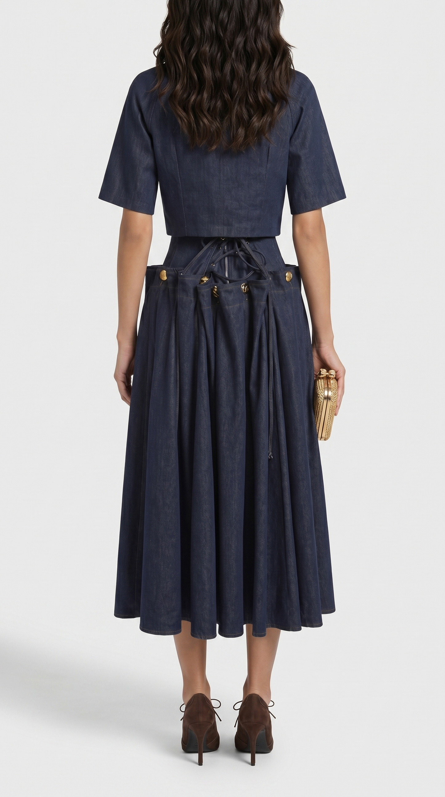 Siro - Sculptural Two-Piece Illusion Denim Midi Dress