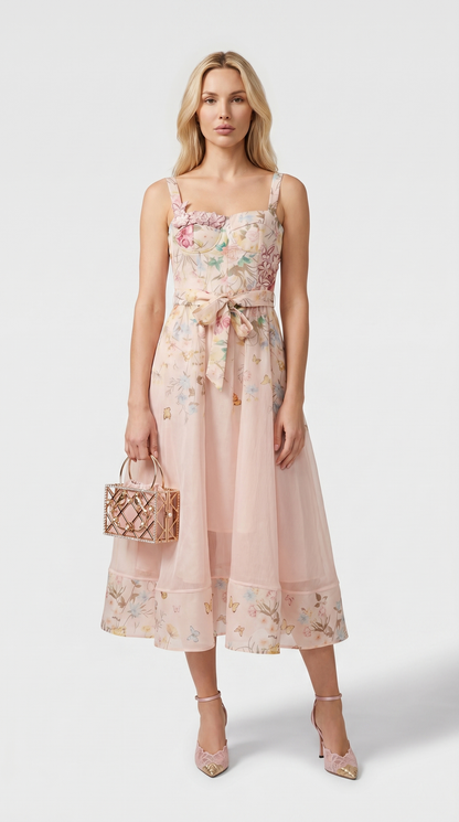 Naut - Floral Organza Bustier Midi Dress