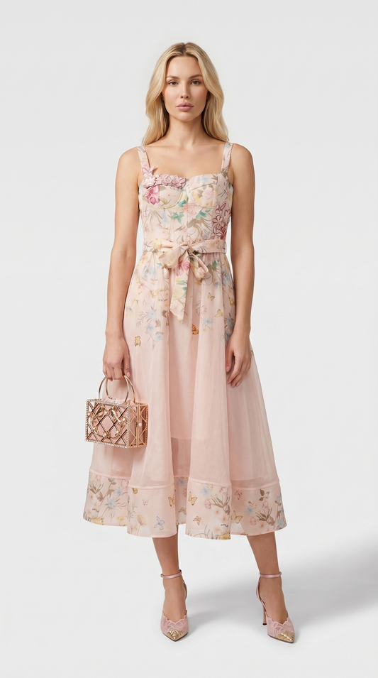 Naut - Floral Organza Bustier Midi Dress